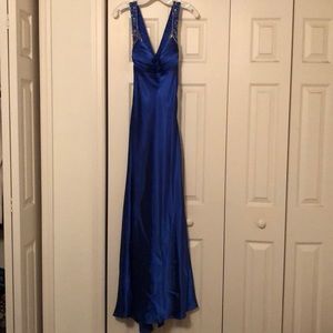 Blue cross back prom dress